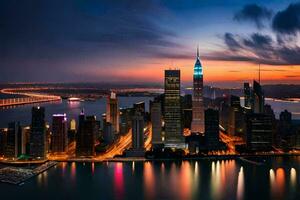 das Stadt Horizont beim Dämmerung im Hong Kong. KI-generiert foto