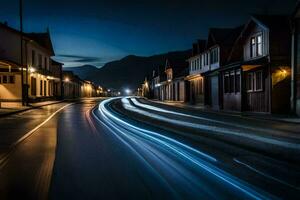 ein lange Exposition fotografieren von ein Straße beim Nacht. KI-generiert foto
