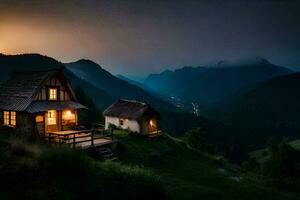 Foto Hintergrund das Himmel, Berge, Haus, das Nacht, das Berge, das Haus, Die. KI-generiert