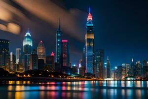 das Stadt Horizont ist zündete oben beim Nacht. KI-generiert foto