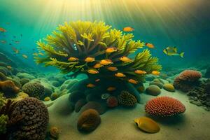 ein Koralle Riff mit Fisch und andere Korallen. KI-generiert foto