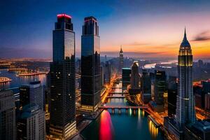 das Chicago Horizont beim Sonnenuntergang. KI-generiert foto