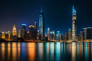 das Stadt Horizont beim Nacht im Schanghai. KI-generiert foto