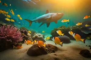 Hai und Koralle Riff. KI-generiert foto