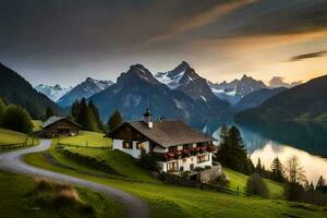 das Haus im das Berge. KI-generiert foto