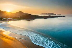 das Sonne steigt an Über das Ozean und das Strand im diese Foto. KI-generiert foto