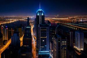 das Stadt Beleuchtung oben beim Nacht im Schanghai. KI-generiert foto