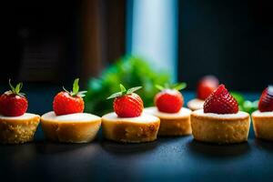 Mini Käsekuchen mit Erdbeeren auf oben. KI-generiert foto