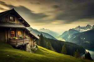 das Haus im das Berge. KI-generiert foto