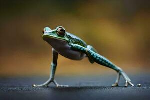 ein Frosch ist Stehen auf es ist Beine. KI-generiert foto