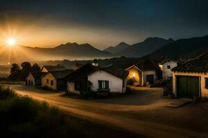 Foto Hintergrund das Himmel, Berge, Sonnenuntergang, das Dorf, das Straße, das Dorf, Die. KI-generiert