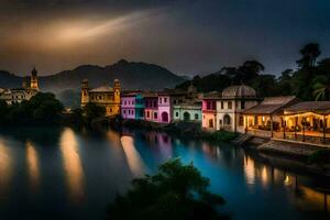 das bunt Häuser von Udaipur, Indien. KI-generiert foto