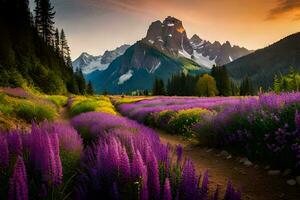 das Blumen von das Alpen, Person, Schweiz. KI-generiert foto