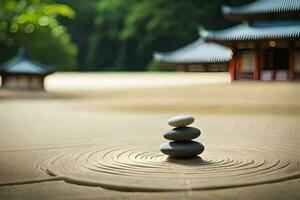 ein Zen Garten im das Sand. KI-generiert foto