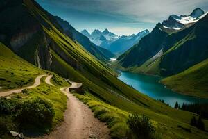 das Straße zu das Alpen. KI-generiert foto