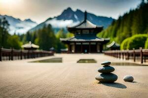 das Chinesisch Tempel im das Hintergrund. KI-generiert foto