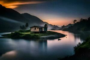 das Haus auf das Fluss. KI-generiert foto