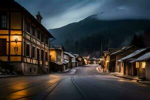 ein Straße im das Berge beim Nacht. KI-generiert foto