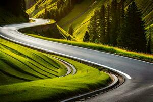 ein Wicklung Straße im das Berge. KI-generiert foto