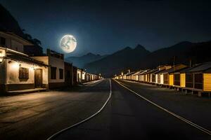 ein Straße beim Nacht mit ein voll Mond im das Himmel. KI-generiert foto