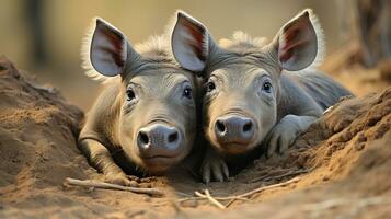 Foto von herzzerreißend zwei Warzenschweine mit ein Betonung auf Ausdruck von Liebe. generativ ai