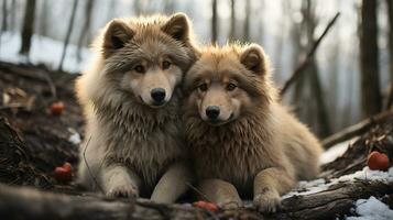 Foto von herzzerreißend zwei Wölfe mit ein Betonung auf Ausdruck von Liebe. generativ ai