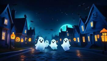 süß Geister Gehen Nieder das Straße Halloween Nacht foto