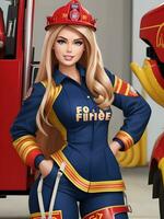 Barbie im Feuerwehrmann Kleid ai generativ foto