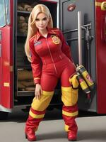 Barbie im Feuerwehrmann Kleid ai generativ foto