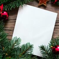 leer Papier Karte mit Weihnachten Dekoration Objekte um - - generiert Bild foto