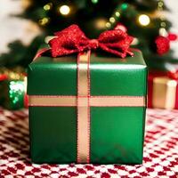 Geschenk Box unter dekoriert Weihnachten Baum - - generiert Bild foto