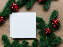 leer Papier Karte mit Weihnachten Dekoration Objekte um - - generiert Bild foto