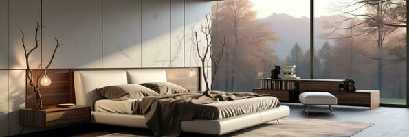 heiter Schlafzimmer Ästhetik Aufrechterhaltung Ruhe durch minimalistisch Design foto
