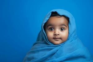 ai generiert Studio Porträt von süß wenig Baby Kind von anders Nationalitäten auf anders Farben Hintergrund foto