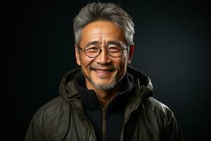 ai generiert Studio Porträt von gut aussehend Mitte Alter asiatisch Mann Stehen auf anders Farben Hintergrund foto