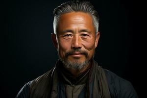 ai generiert Studio Porträt von gut aussehend Mitte Alter asiatisch Mann Stehen auf anders Farben Hintergrund foto