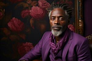 ai generiert Studio Porträt von gut aussehend Alten alt afrikanisch Mann auf anders Farben Hintergrund foto