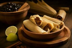 Süss Tamales Schüssel Mexikaner Lebensmittel. generieren ai foto