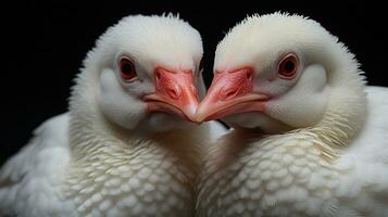 Foto von herzzerreißend zwei Muscovy Enten mit ein Betonung auf Ausdruck von Liebe. generativ ai