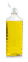 Gelb leer Shampoo Container isoliert auf Weiß foto