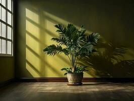modern leeren Zimmer mit ein Grün Pflanze im ein Pflanzer ai generativ foto