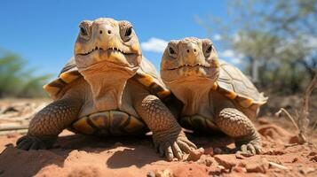 Foto von herzzerreißend zwei Wüste Schildkröten mit ein Betonung auf Ausdruck von Liebe. generativ ai