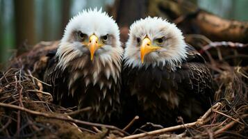 Foto von herzzerreißend zwei kahl Adler mit ein Betonung auf Ausdruck von Liebe. generativ ai