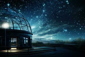 Observatorium Kuppel Öffnung unter Sterne Hintergrund mit leeren Raum zum Text foto