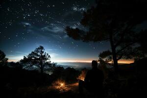 Astrofotografen Erfassen schwer fassbar Nebel inmitten dunkel Himmel Reserven tiefgreifend Stille foto