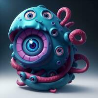 3d Illustration von Tentakel Auge Monster- ai generativ foto