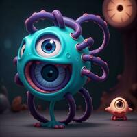 3d Illustration von Tentakel Auge Monster- ai generativ foto