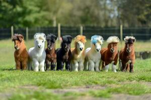 Gruppe von süß Ponys Baby Tier. generieren ai foto