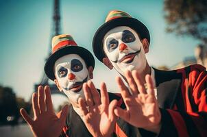 zwei komisch Französisch Pantomimen Künstler. generieren ai foto