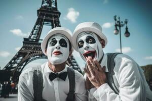zwei Französisch Pantomimen im Paris. generieren ai foto